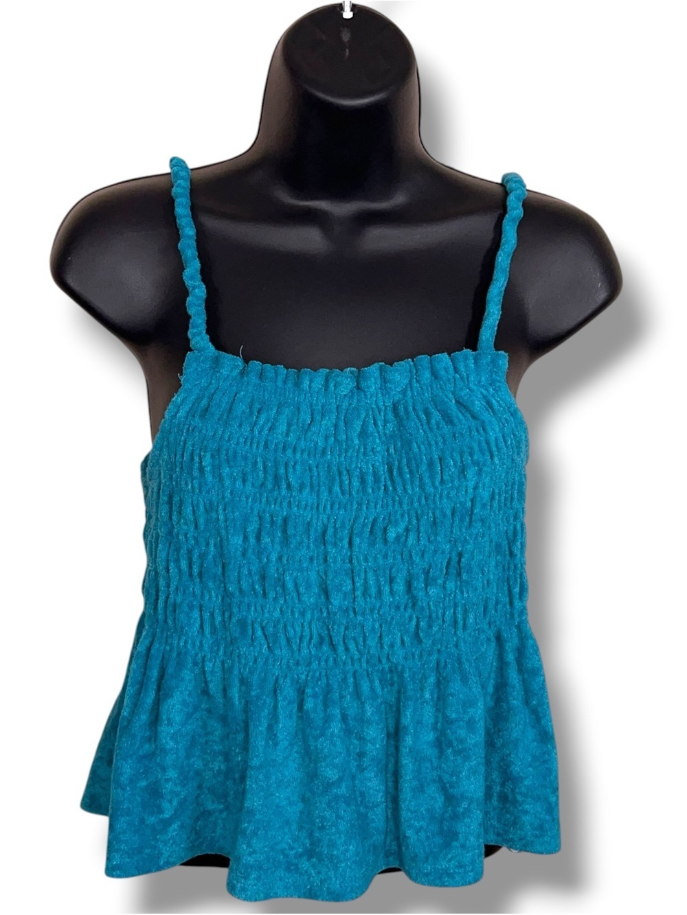 Juniors Large SO Teal Blue Terry Crop Top Tank Sleeveless Ruffle Beach Swim